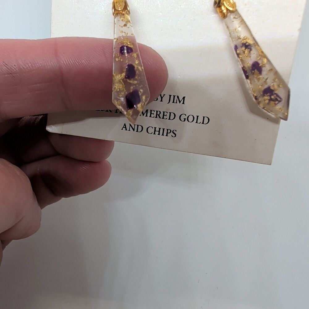 (3) Pair Pierced 23K Hammered Gold inside Dangle Earrings Arrowhead Blue Purple - Picture 9 of 15